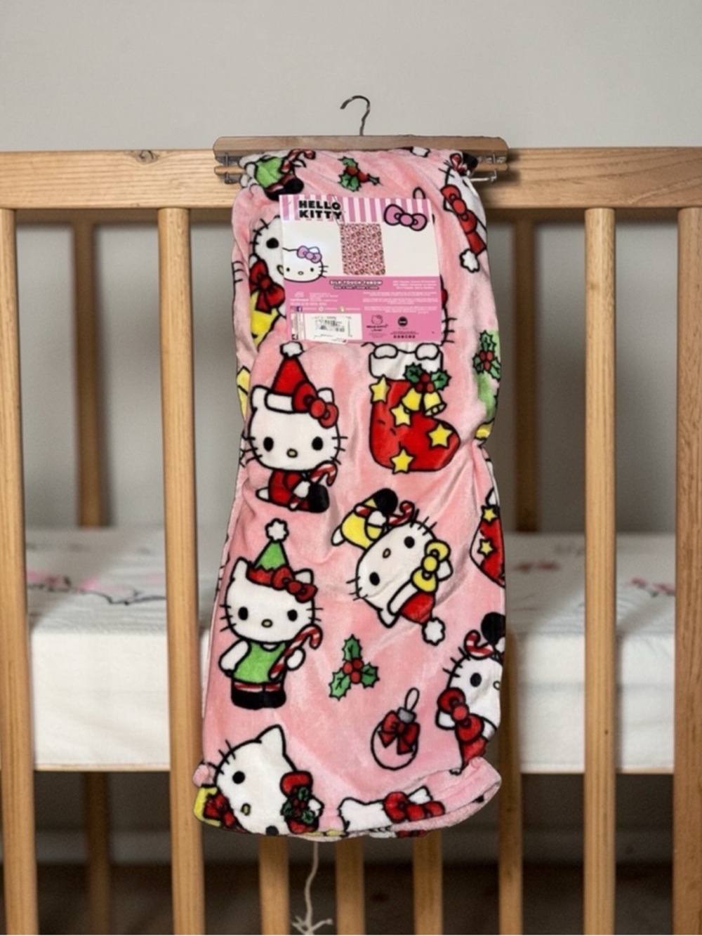 Hello Kitty Mistletoe Pink Christmas Holiday Silk Touch Throw Blanket 50"x70"